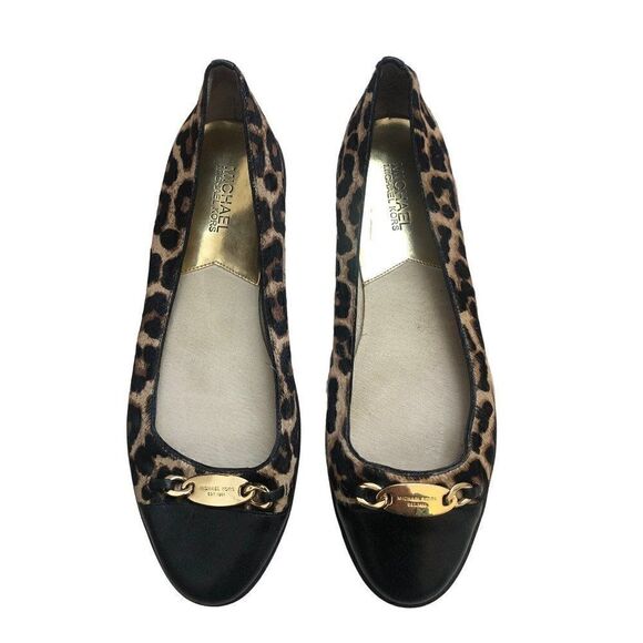 Michael Kors Lainey Leopard Round Toe Haircalf Leather Ballet Shoes Size 10 M - Picture 1 of 4